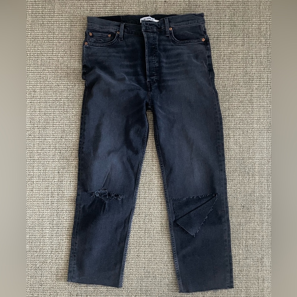 RE/DONE Black Straight Leg Distressed Jeans (new with tags) size 32